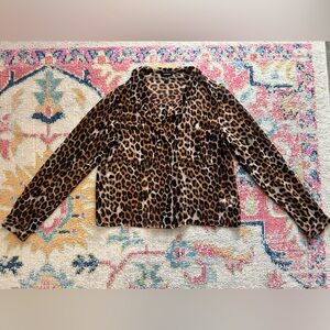 Express Leopard Print Collar Long Sleeve Button Top Small